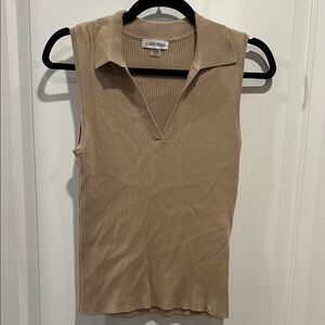 New Calvin Klein Women's Beige Ribbed Tank Top Sweater Medium
